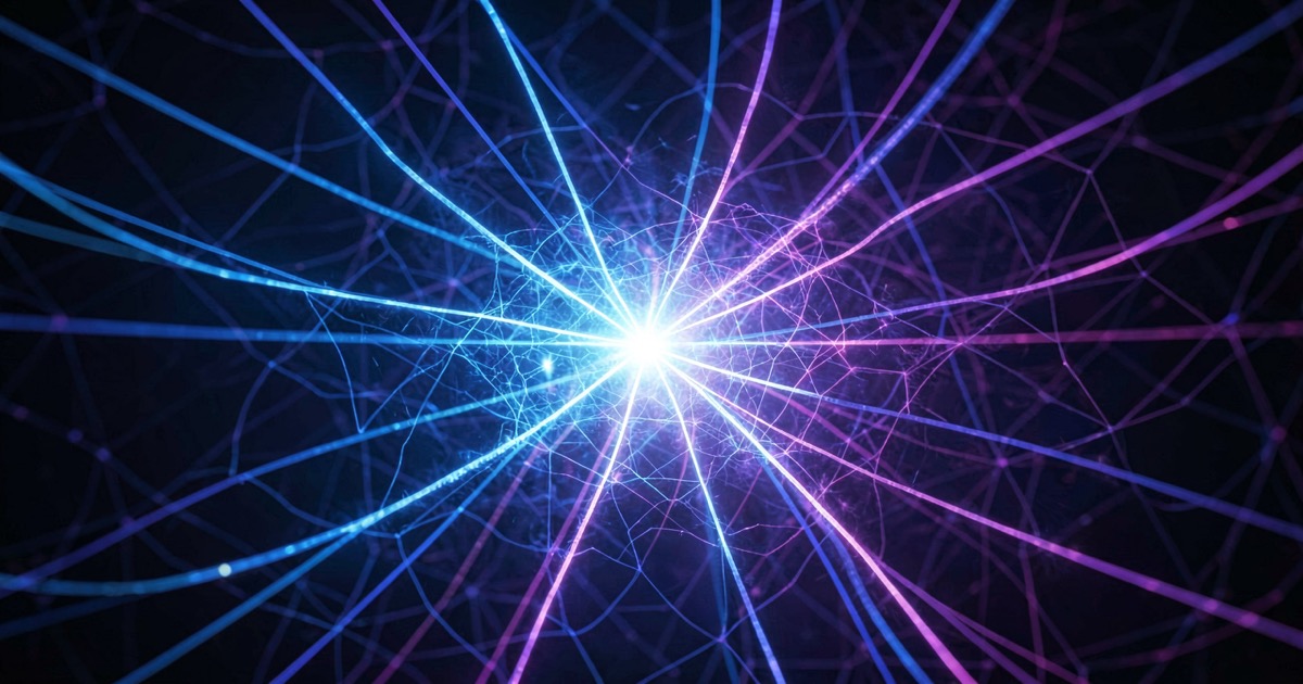 Abstract neural network visualization showing illuminated pathways converging into a central glowing core, representing a global workspace.