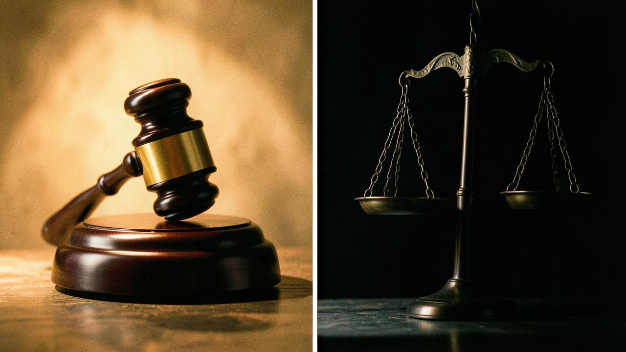 Split gavel and scales of justice representing the AI industry divide over legal liability