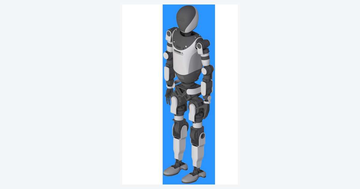 Patent rendering of BYD's humanoid robot design showing a dark oval face, light-coloured body panels and exposed shoulder, elbow, hip and knee joints