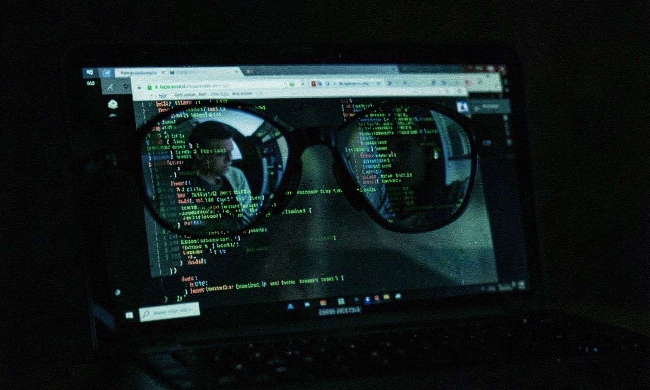 Dark laptop screen with browser privacy surveillance concept