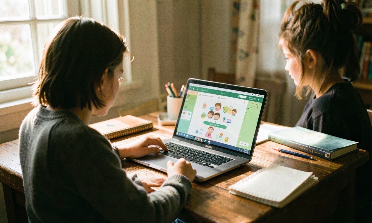 Student studying with laptop showing AI tutor interface