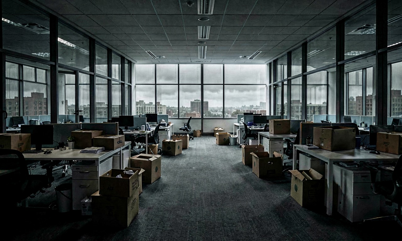 A courtroom with stacks of newspapers on the evidence table and a glowing AI interface on a screen, dramatic overhead lighting, photojournalistic