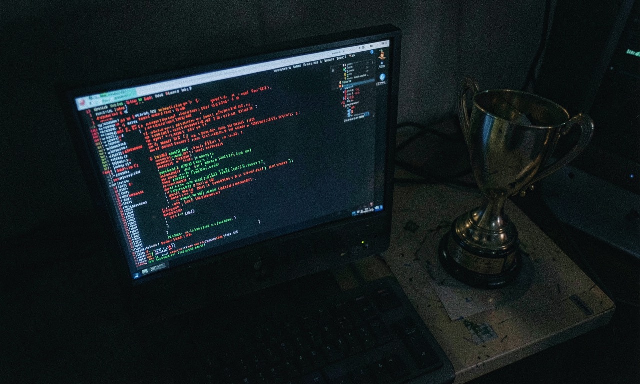 A computer screen showing terminal hacking challenge with AI overlay, dark moody lighting