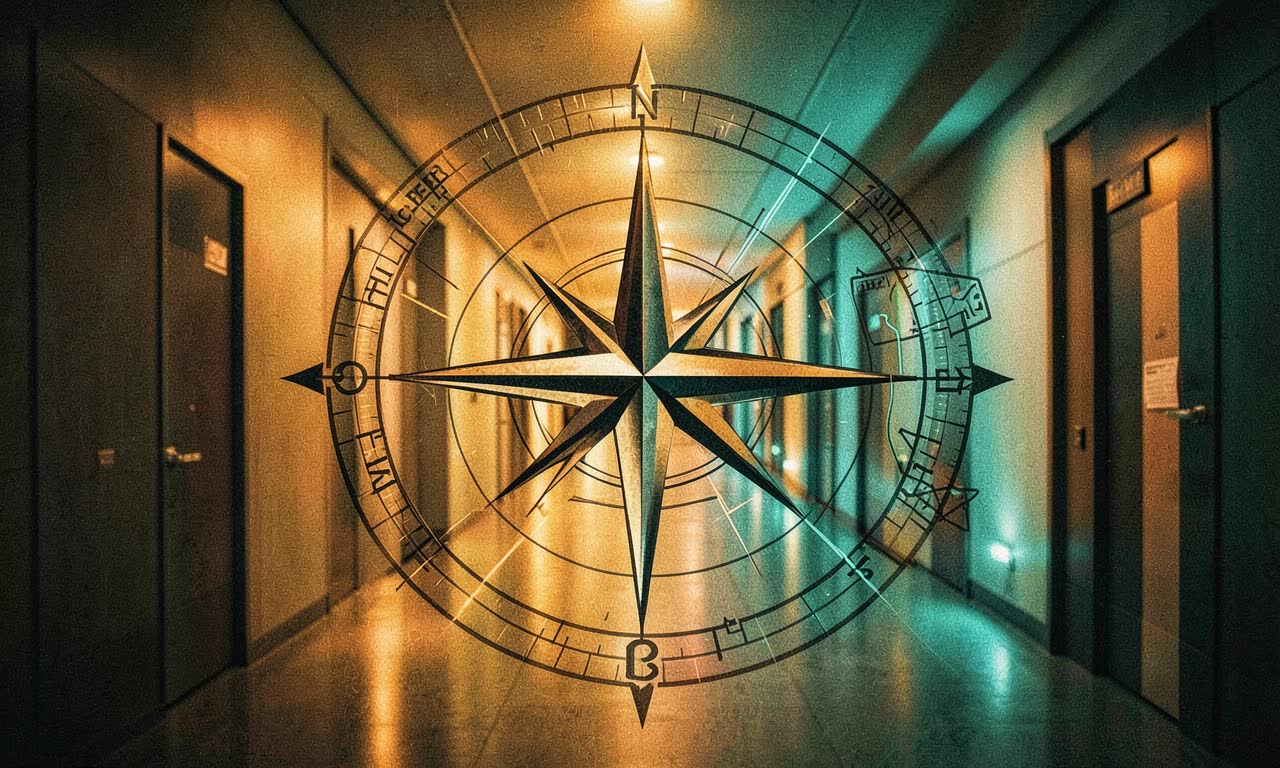Career compass with directional arrows and professional growth symbols