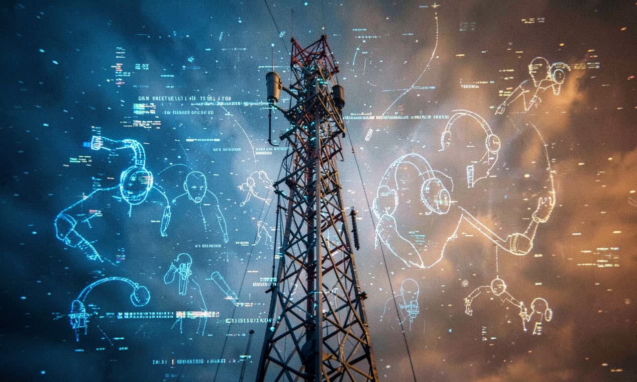 Collage of radio broadcast tower, cybersecurity lock icon, and chess piece representing AI agent behaviour and human choices