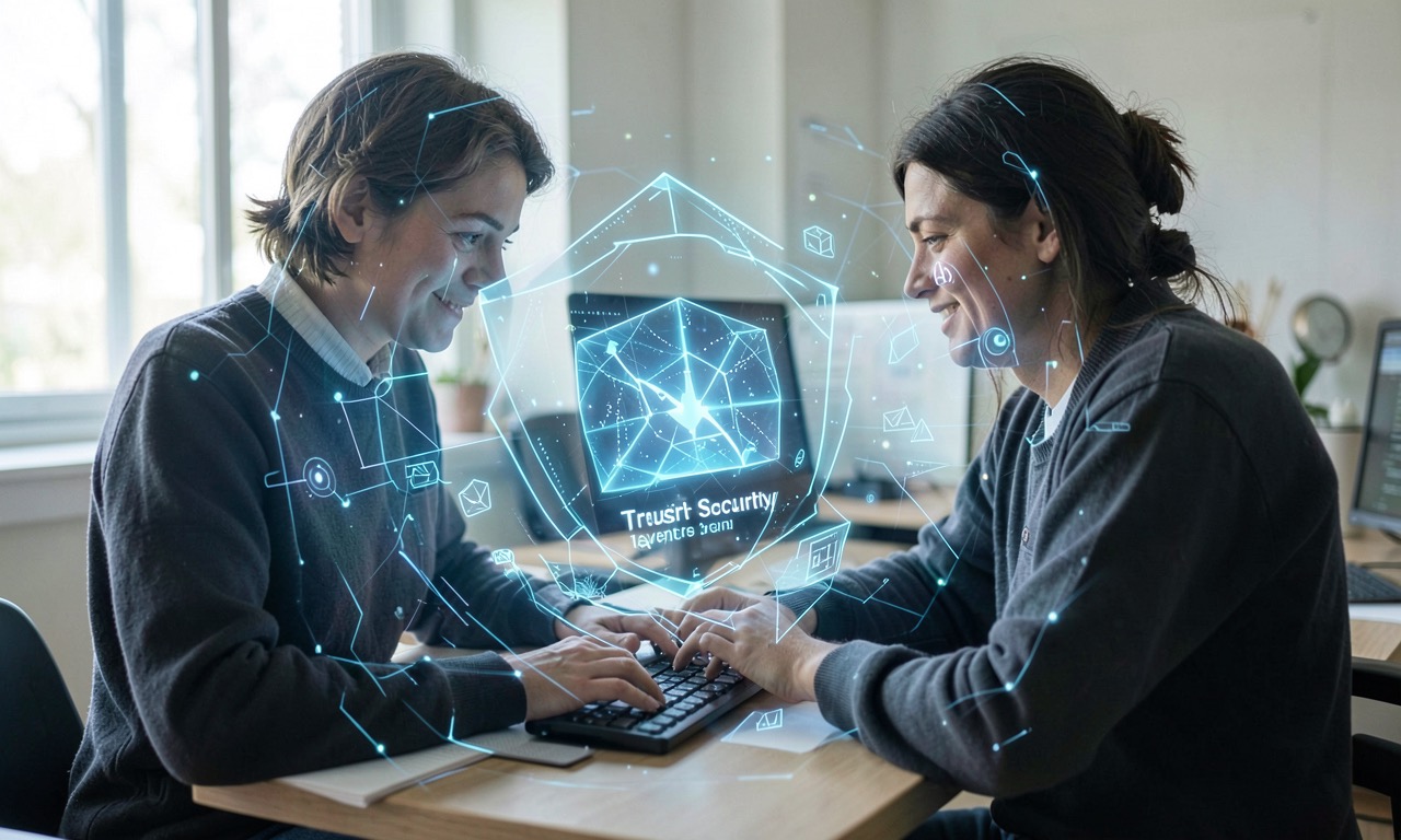 Abstract representation of human-AI interaction with trust and security themes