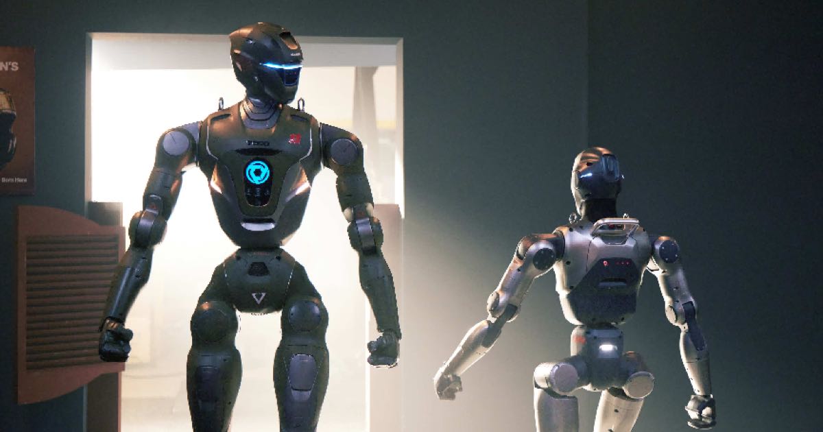 An EngineAI humanoid robot on display, photographed at a robotics exhibition in China.