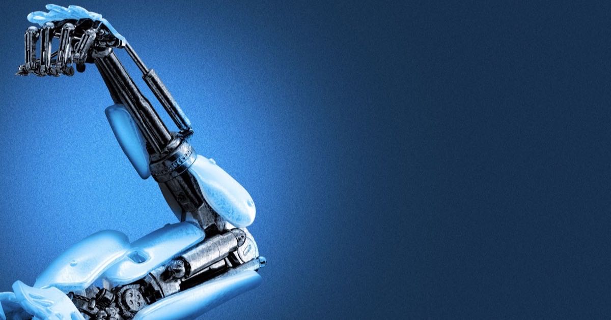 Illustration of a robotic arm flexing, representing AI-powered robotics