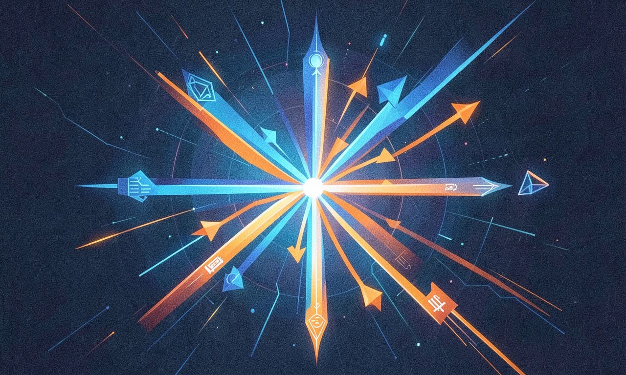 Abstract representation of talent consolidation in the AI industry, with directional arrows converging