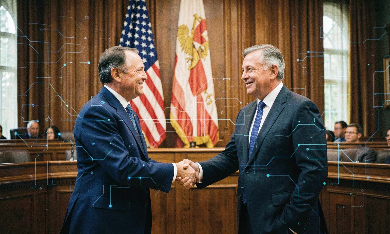 US Senate chamber with digital AI literacy graphics overlay, bipartisan symbolism