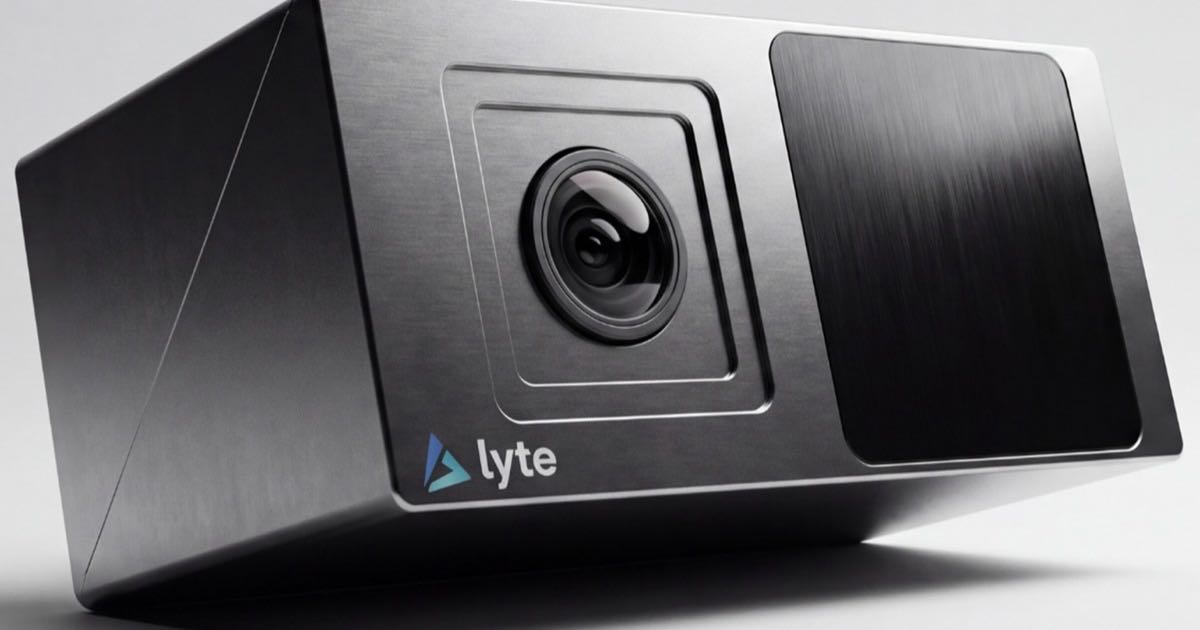 A render of Lyte's LyteVision perception hardware generating a spatial map of a physical environment