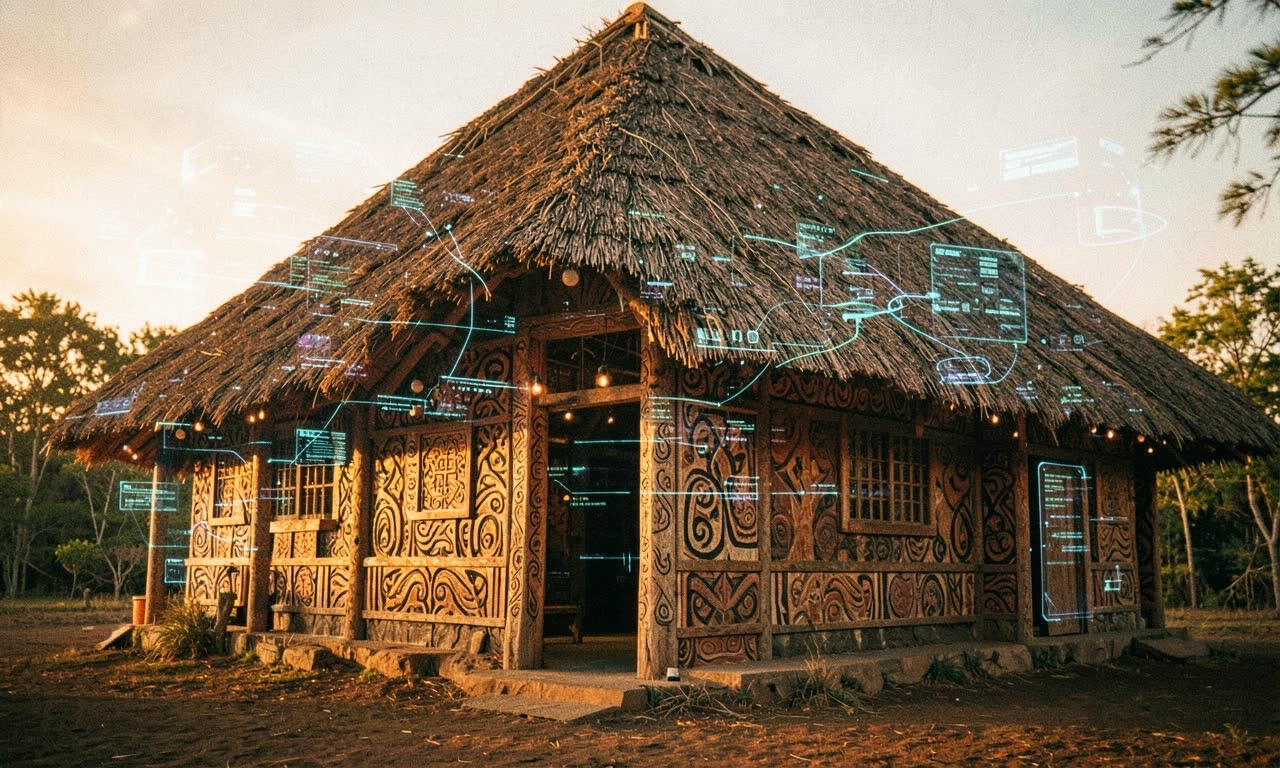 Digital network overlay on New Zealand landscape representing indigenous data sovereignty