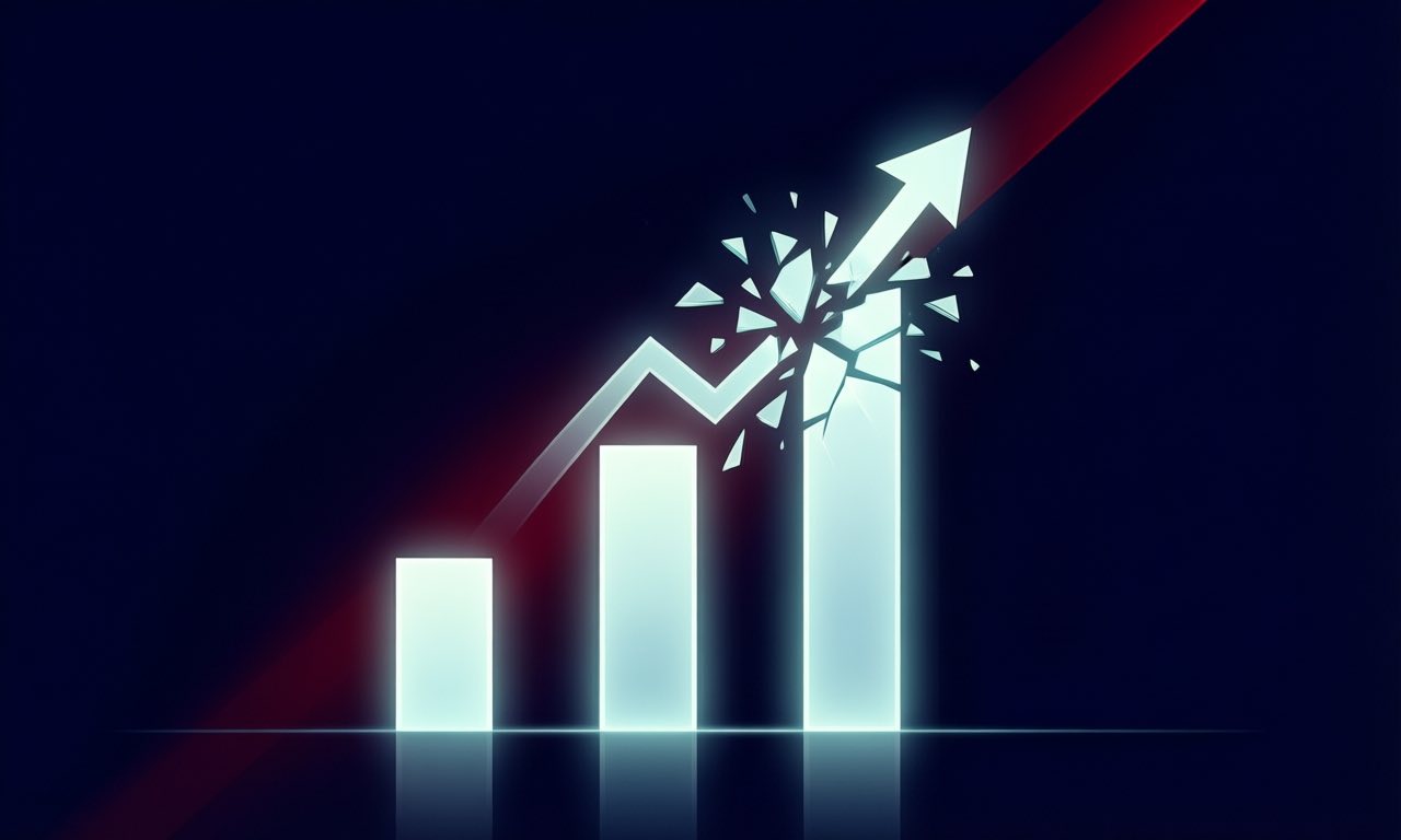 Minimalist editorial illustration of a price tag marked with a downward arrow next to an abstract gauge, clean geometry on a dark background, no text