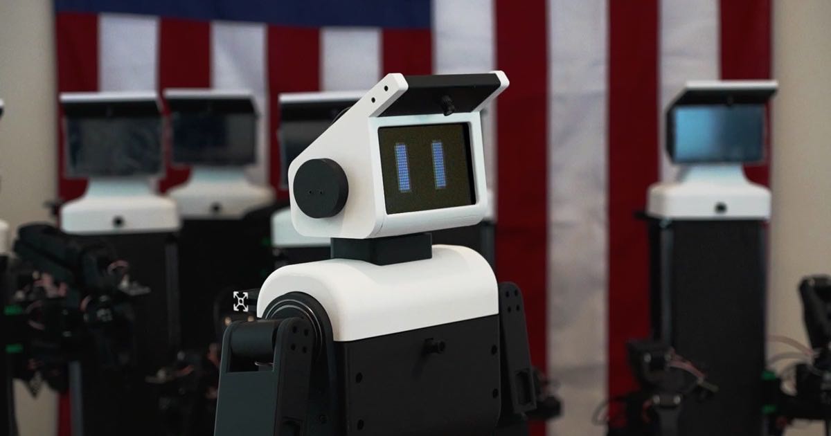 A line of Nori A3 humanoid robots in the company's San Francisco workshop