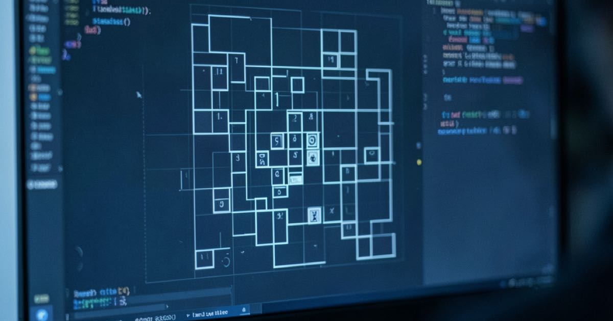 A computer screen displaying a grid-based puzzle environment being solved by an AI agent, with debug output and action logs visible in a dark terminal interface.