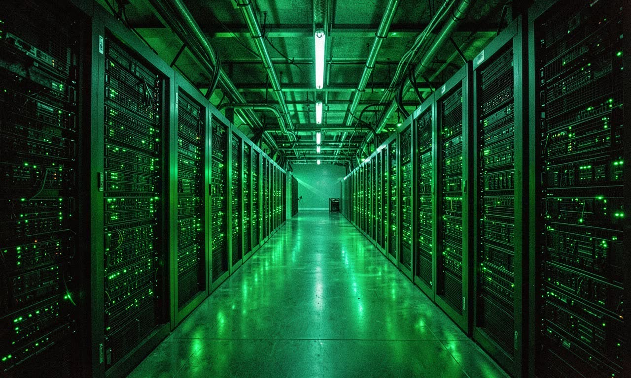 NVIDIA GPU data center with glowing green accents