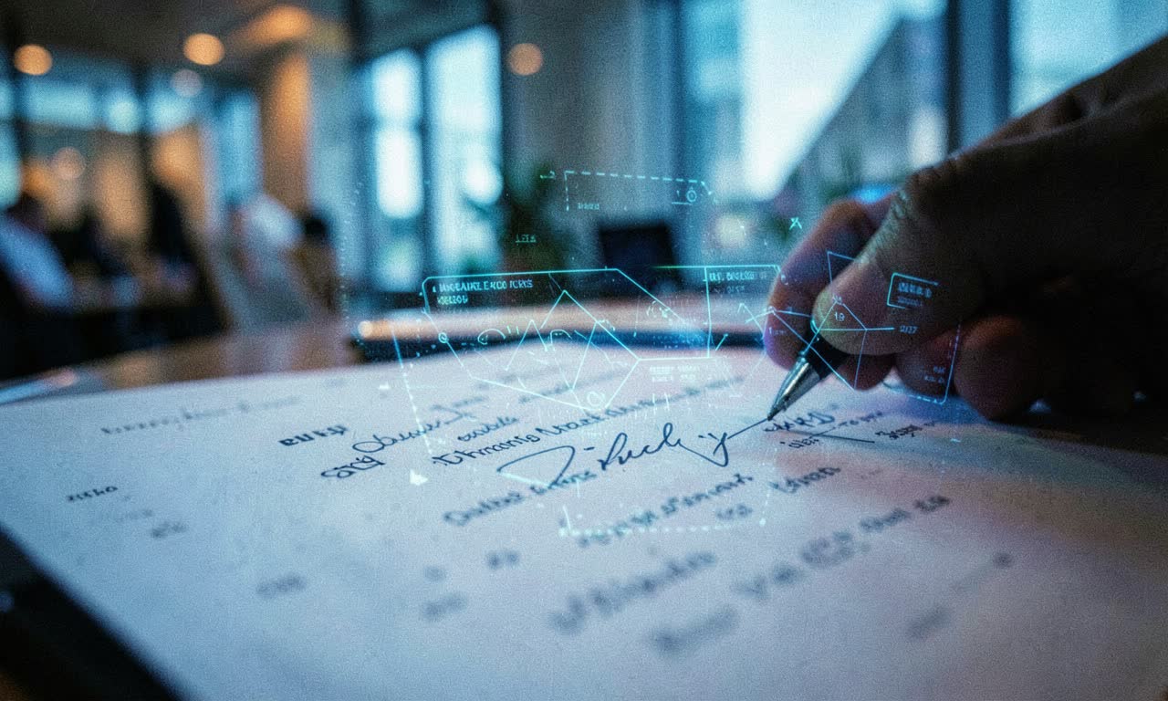 Business contract being examined under digital verification light, symbolising AI-powered identity fraud