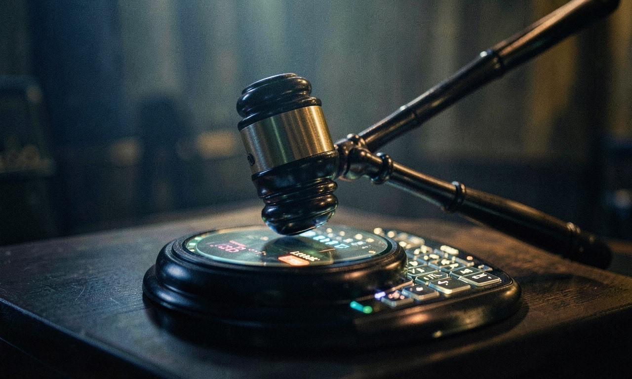 Digital gavel on a glowing keyboard representing AI adjudication of journalism