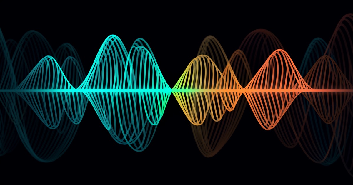 Abstract sound wave patterns in teal and orange on a dark background, representing full-duplex voice interaction.