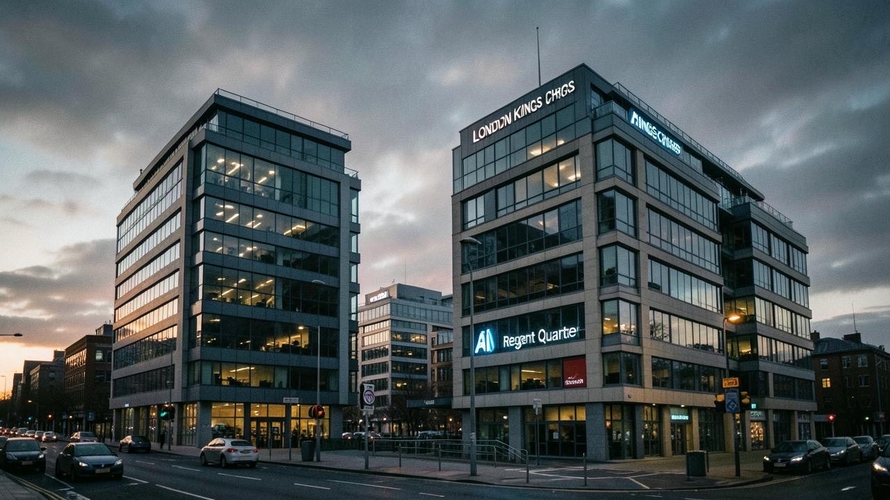 London Kings Cross Regent Quarter with modern tech office buildings, AI company expansion