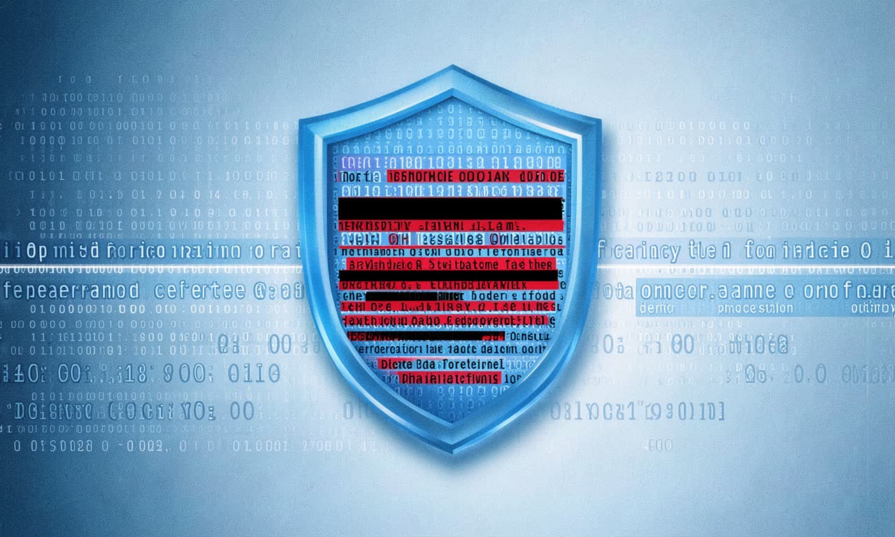 Abstract data privacy shield with binary code and lock