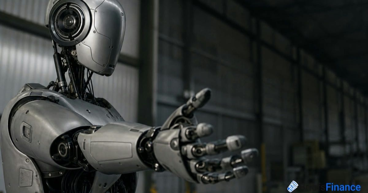 A humanoid robot working on a factory production line alongside industrial equipment, representing the commercial deployment of robotics technology.