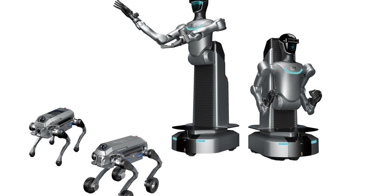SEER Robotics product lineup including humanoid robots on mobile bases and quadruped robots