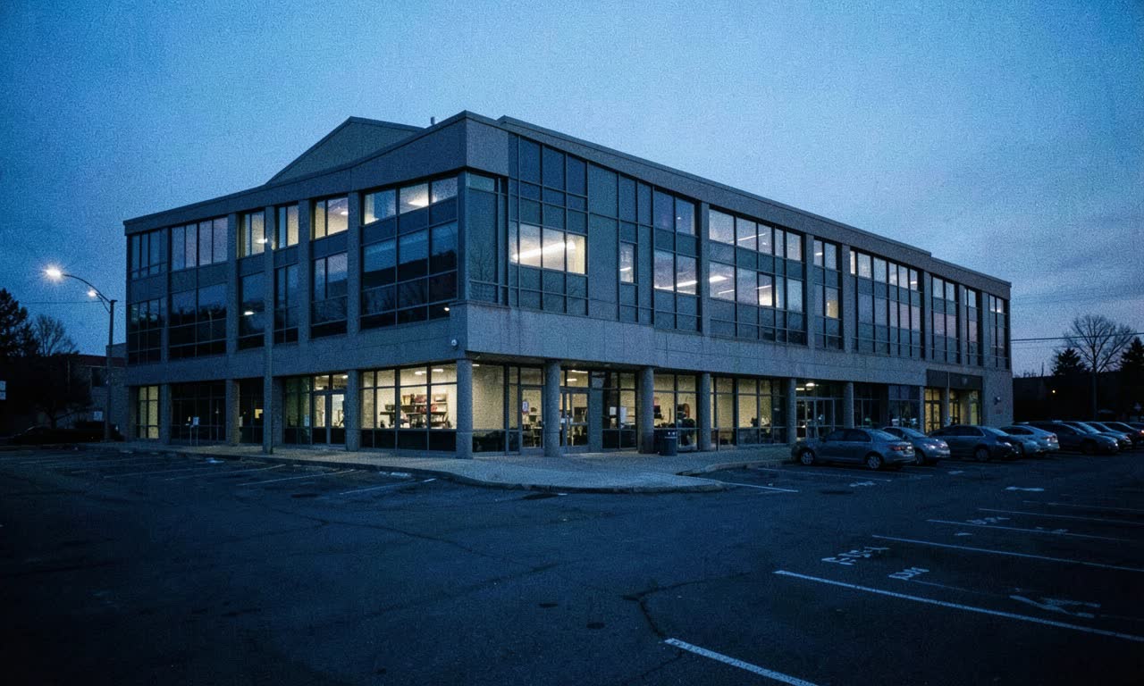 Snap headquarters building with reduced lighting, symbolizing workforce cuts driven by AI efficiency goals