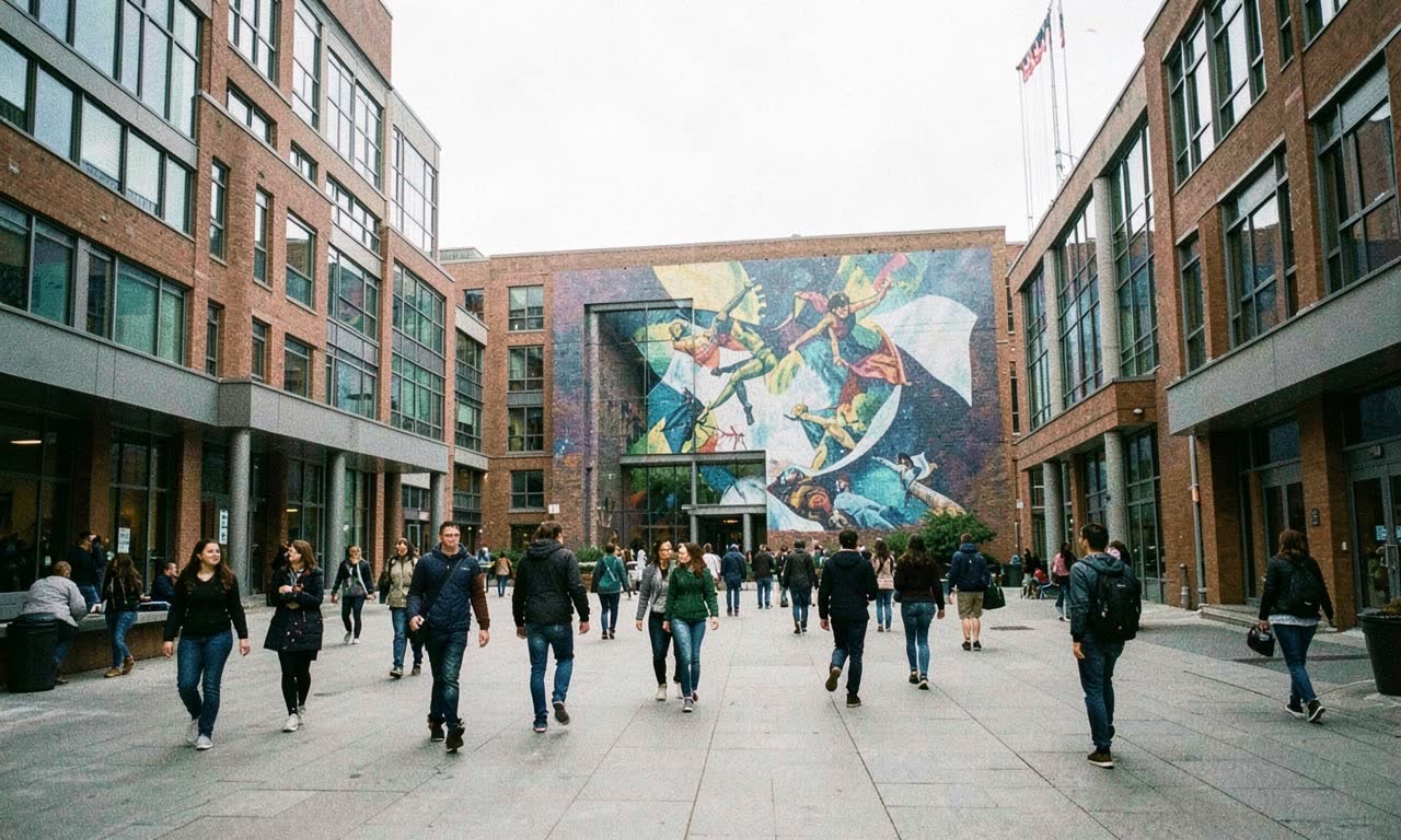 College campus with students walking, symbolizing student rights in the age of AI