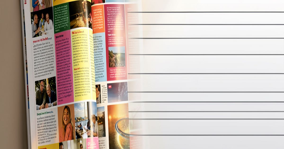 A split screen showing a full magazine layout on one side and a clean text document on the other, warm golden light, abstract composition.