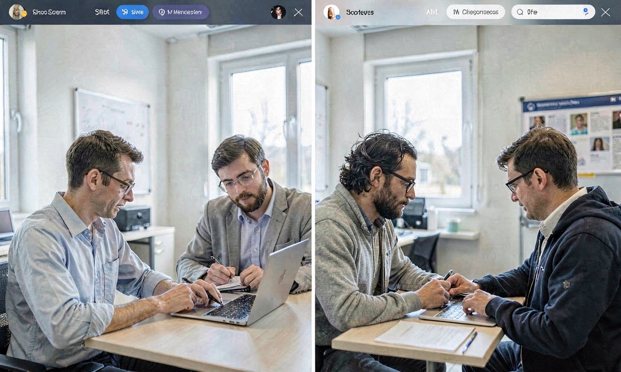Split screen showing human and AI chat interfaces, with study participants unable to tell which is which